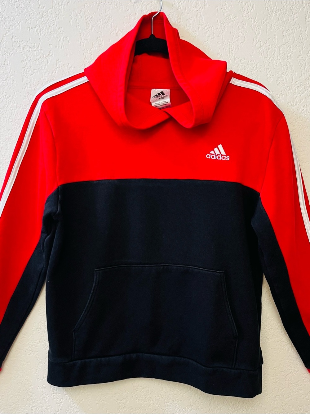 adidas Red and Black Colorblock Crewneck Sweater hoodie -L